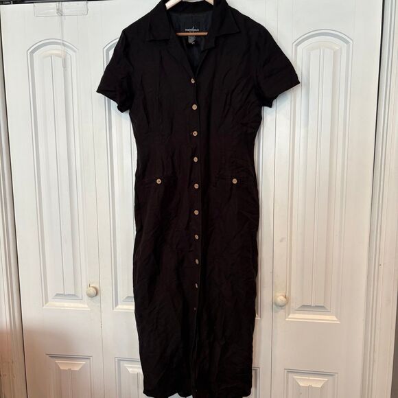 Positive Attitude Black‎ Button Up Front Midi Dress Size 12 - Picture 1 of 7